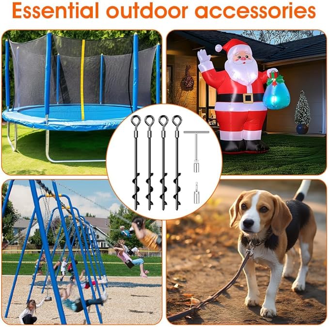 Ground Anchors Screw in Trampoline Anchors Heavy Duty Ground Anchors,Tent Stakes for Camping Tent, Trampoline, Canopies, Carports, Sheds, Swing Sets, Black Anti-Rust Coating for High Wind (4 X 14)