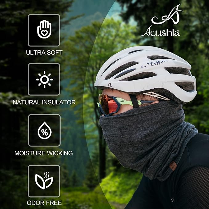 ACUSHLA 100% Merino Wool Neck Gaiter for Men & Women Ski Face Mask Winter Scarf Neck Warmer All Weather, Midweight Maple Leaf