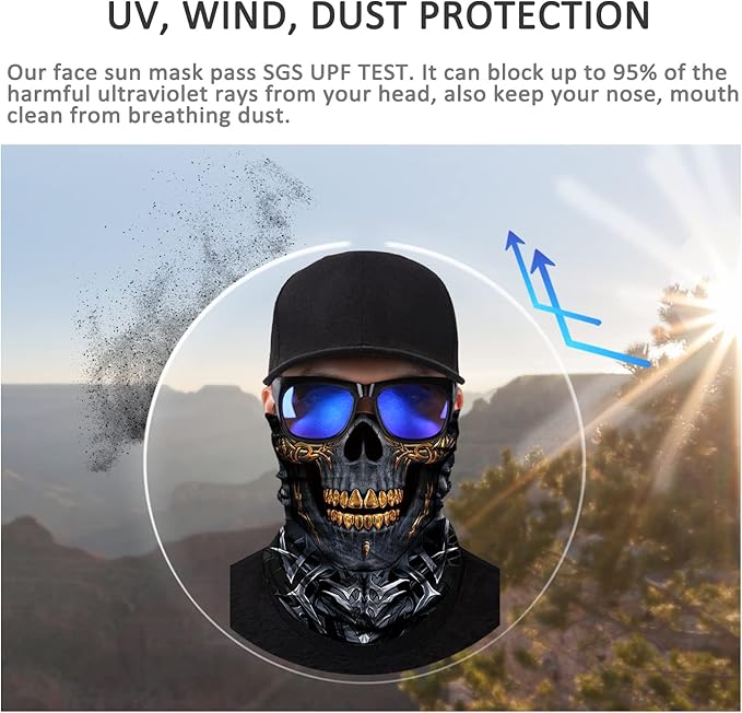 JOEYOUNG Skull Face Mask UV Sun Dust Neck Gaiter Bandana Headwear Motorcycle