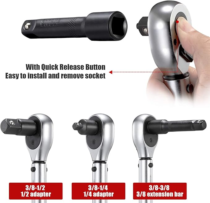 3/8-Inch Drive Click Torque Wrench (10-100 ft.-lb./15-135Nm) Dual-Direction Adjustable Torque Wrench Set