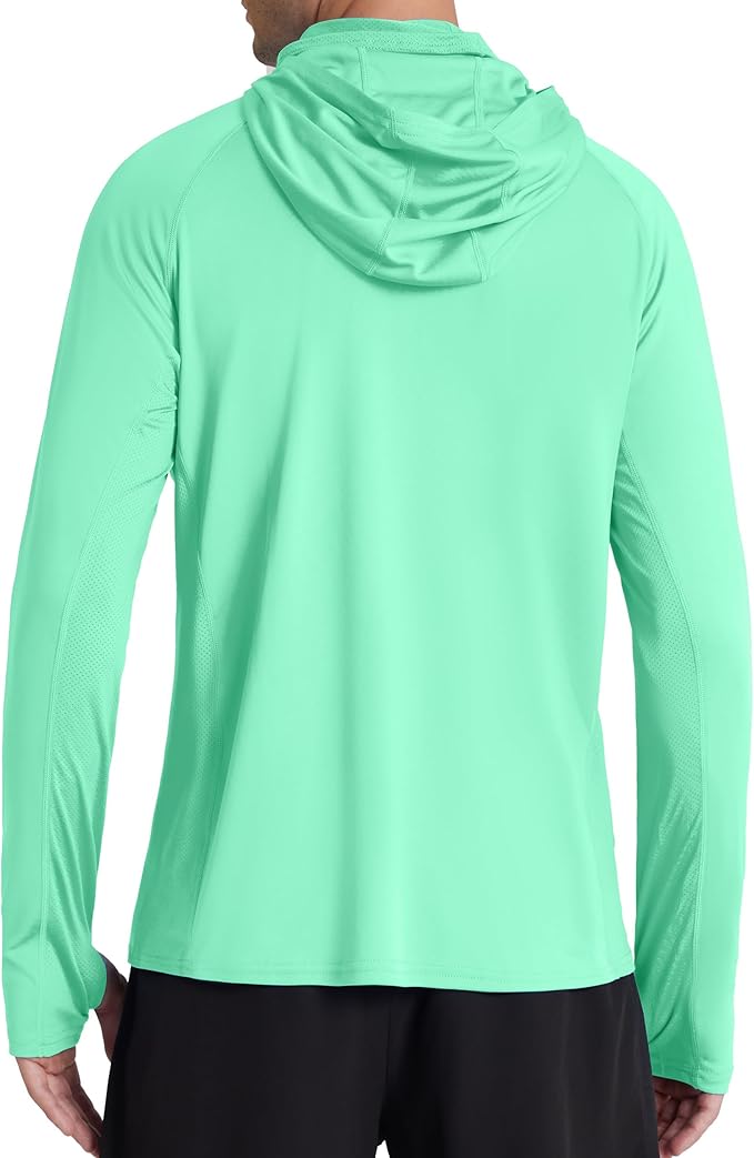 Roadbox Men's UPF 50+ Hooded Fishing Shirts Long Sleeve Sun Protection Hoodie, Hiking Running Swimming Rash Guard with Mask