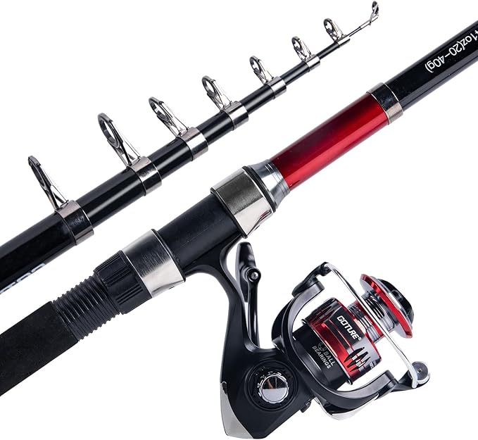 Goture Fishing Rod and Reel Combos-Telescopic Fishing Pole Spinning Reel with Carrier Bag, Telescopic Rod Reel Kit for Travel Saltwater Freshwater Gear Gifts for Men