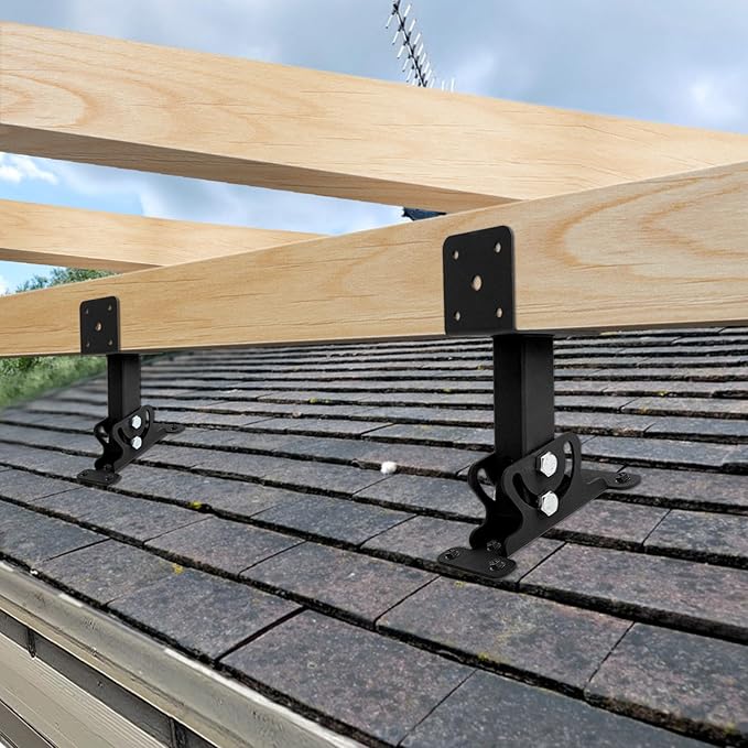 Roof Riser Brackets Kit Adjustable Pergola Roof Riser Beam Brackets Heavy Duty Roof Beam Mount Brackets for 3-1/2" Wood Post,Black