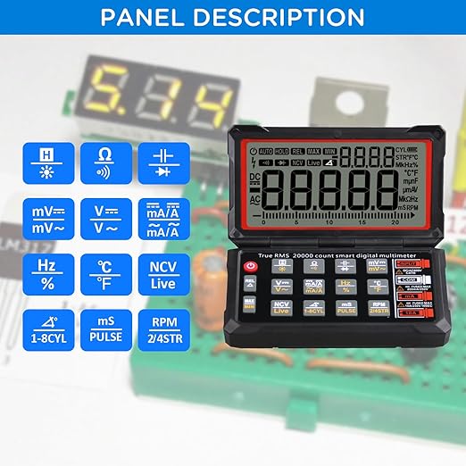FROGBRO TRMS 20000 Counting Digital Voltmeter with NCV Function, Auto Multimeter Tester, Measurement of Voltage, Current, Resistance, Diode, Temperature, Car Dwell Angle, Engine Speed, Pulse Width