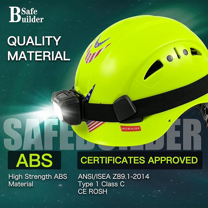 Construction Safety Helmet with Headlight Hard Hat Headlamp Adjustable Ventilation Hardhats Work Head Protection Certified ANSI/ISEA Z89.1