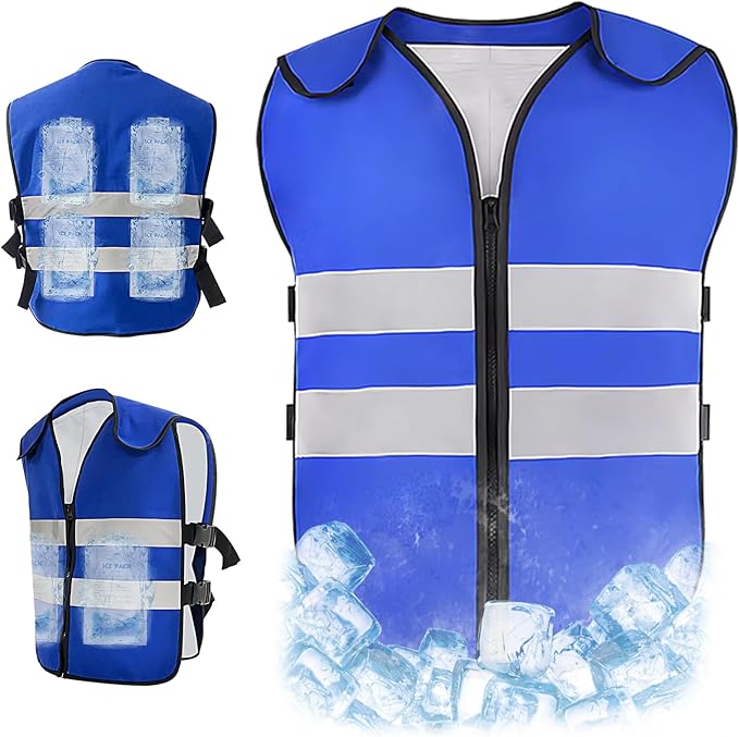 Cooling Vest for Men&Women,Reflective Ice Vest with 20 PCS Reusable Ice Packs,Adjustable Cool Jacket for Mascots,Working,Fishing,Cycling,Running,Cooking,Motorcycle in the Heat ﻿