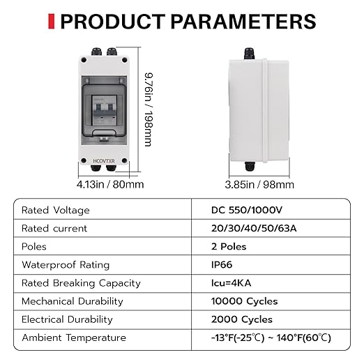 Solar Panel Disconnect Switch 20A 1000V,Miniature Circuit Breaker with IP65 Breaker Box IP65 Outdoor Waterproof Disconnect Box for RV, Solar Panel(20A 1000V)