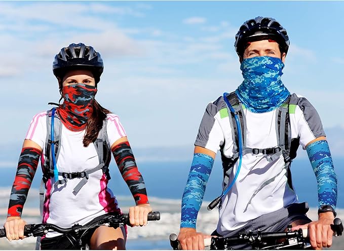 12 Sets UV Protection Face Covering Neck Gaiter Scarf and Ice Silk Cooling Arm Sleeves for Summer