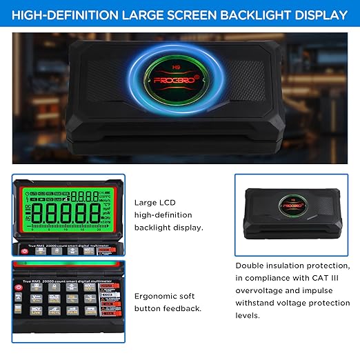 FROGBRO TRMS 20000 Counting Digital Voltmeter with NCV Function, Auto Multimeter Tester, Measurement of Voltage, Current, Resistance, Diode, Temperature, Car Dwell Angle, Engine Speed, Pulse Width