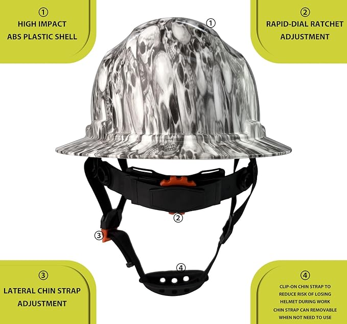 Hard Hat Full Brim Hardhats Safety Helmet Hydro Dipping HDPE ANSI Type Ⅰ Class C Certified ANSI Z89.1 Construction Work Industrial Vented