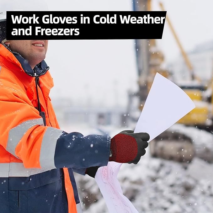 Schwer 3 Pairs Winter Work Gloves with 3/4 Double-Dipped Coating, Thermal Insulated Gloves with Grip & Abrasion Resistance, ANSI A2 Cut Resistant Warm Glove for Cold Weather, Snow, XL, CR3313