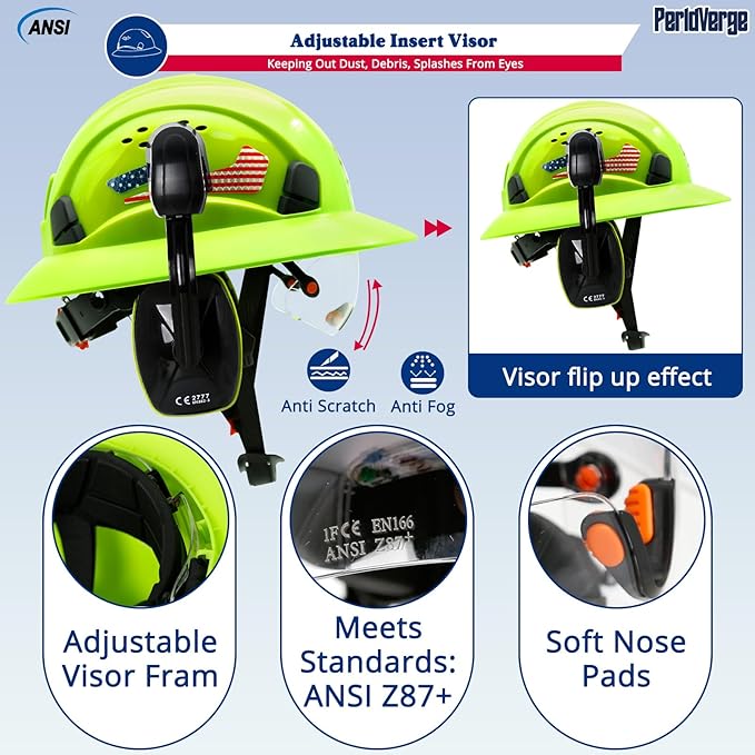 Full Brim Hard Hats Construction OSHA Approved with Visor-Vented Hard Hat with Neck Gaiter with Ear Loops,Safety Hard Hats for Men with Chin Strap ANSI Z89.1 Type 1 Class C,6-pt Suspension