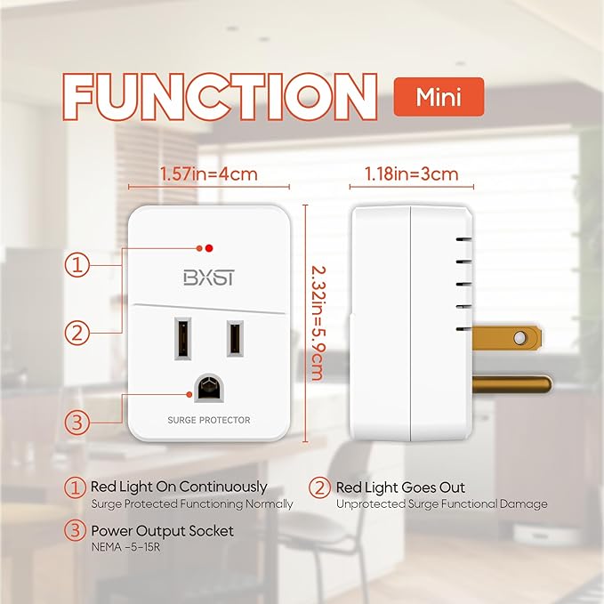BXST Single Outlet Surge Protector, Mini Surge Protector for Refrigerators, PC, TV and Home Appliances, Flat Plug Wall Mount Power Suppressor with LED Indicators, 15A, 1800W, 120V, 4 Pack