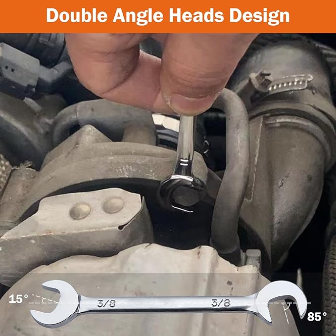 Mini Double Open End Wrench Set Metric and SAE 20 Pcs 4-11mm & 5/32" to 7/16" Mirror Chrome Finish Super Thin Open Ended Spanner Double Angle Head with Portable Storage Pouches