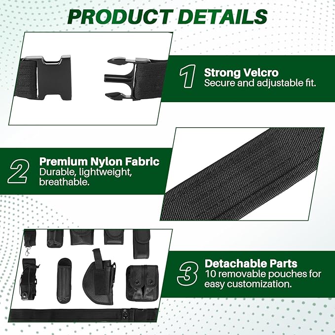 MAOPINER 10 in 1 Police Utility Belt, Tactical Security Guard Duty Belt, Law Enforcement Modular Equipment System, Military Tactical Utility Belt with Pouches, Black Molded Duty Belt Set