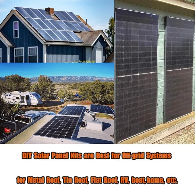 Solar Panel Mounting Brackets Rails Kit Aluminium Solar Panel Brackets for Metal Roof, Tin Roof, Flat Roof, Sheet Roof, RV, Silver (1-2 Solar Panels )
