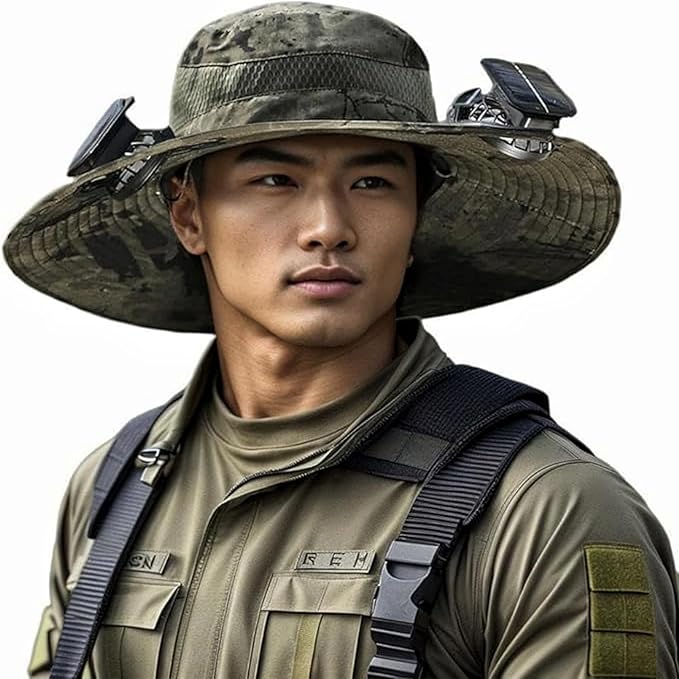 Hat with Fans Solar Power Wide Brim Solar Fan Hats for Men Women UPF 50+ Bucket Fishing Hat with Fan Outdoor