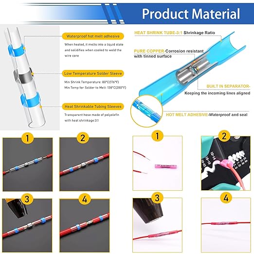 smseace 2020Pcs Heat Shrink Butt Connector,Solder Seal Wire Connectors Kit,Heat Gun and Crimping Tool Pack in Exquisite handbag 22-10AWG Waterproof Electrical Wire Crimp Connectors