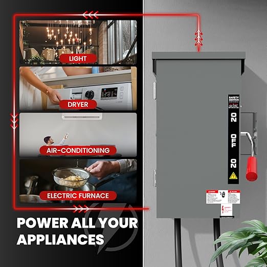 200A Manual Generator Transfer Switch,Heavy Duty 48000W General Double-Throw Safety Switch 120/240 Volt Transfer Switch for Home Generator Indoor & Outdoor