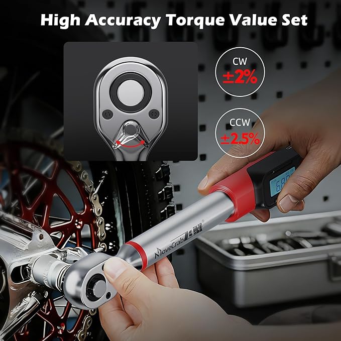 Digital Torque Wrench, 3/8" Drive 5-99.6 Ft.lb/6.8-135 N.m, Electronic Torque Wrench with Buzzer & LED Indicator, Rachet Torque Wrench Set for Bike Motorcycle Car Tire Auto Repair