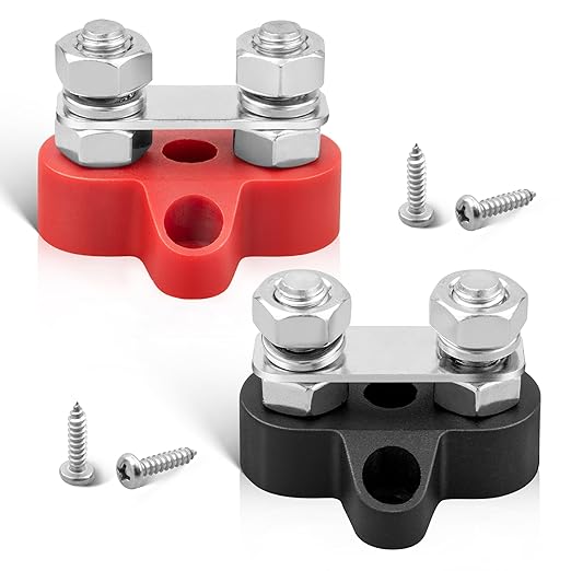 RED WOLF 12V 150A Power Distibution Block 5/16" Dual Stud Busbar M8 Terminal Bus Bar 12 Volt DC Battery Junction Post for Auto Boat Marine Solar System Positive and Negative (2PC)