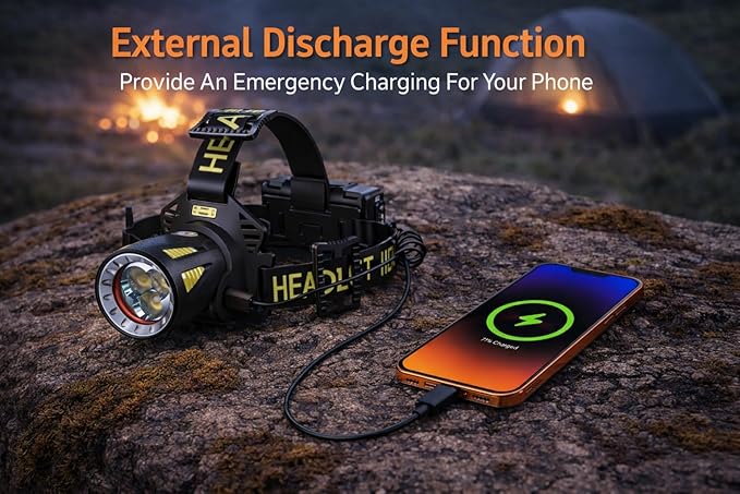 Triple-Beam Rechargeable Headlamp, LED Head Light, Head Lamp for Search and Rescue, USB-C, Outdoor use, Emergencies, Gift and More