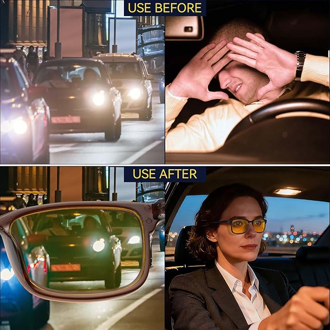 Dollger Night Vision Glasses for Driving Square Anti Glare UV400 Protection Lightweight Nighttime Eyewear for Men and Women