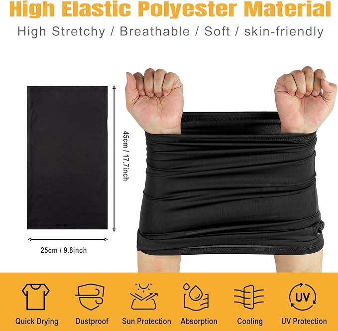HONGTEYA 6 Pack Summer Neck Gaiter, UV Protection Cooling Face Mask, Breathable Bandana Head Scarf for Men Women