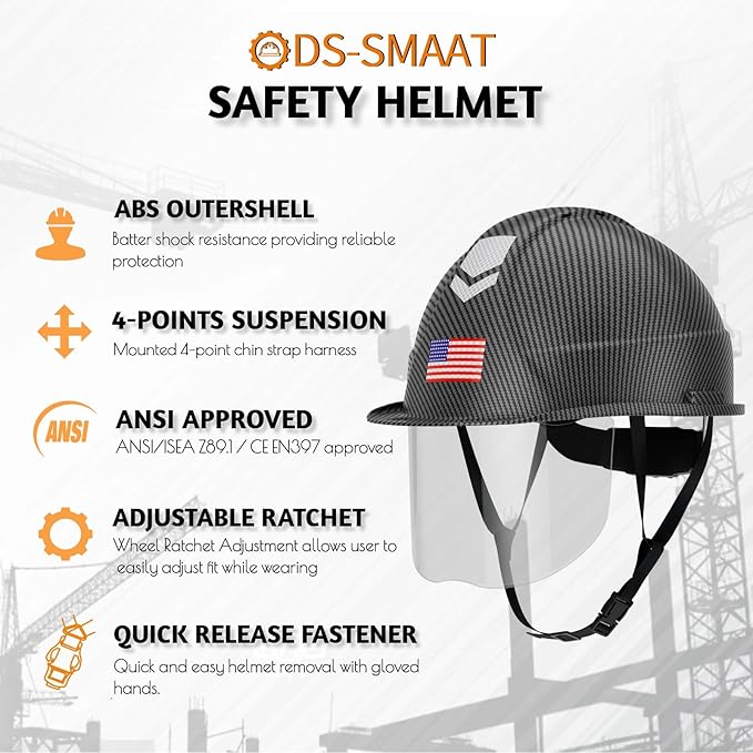 Reflective Safety Hard Hat with Visor,Vented Protection Construction Hard Hat,ANSI Z89.1& OSHA Approved Safety Helmet