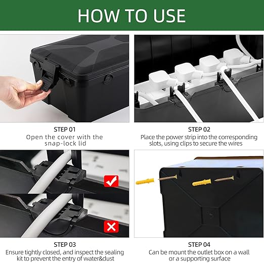 TOTUFY Large Outdoor Electrical Box Waterproof (12.9 x 8.3 x 5.2 inch), IP54 Weatherproof Extension Cord Cover with 7 Cable Seal Entry, Protect Power Strip, Timer Outlet Plug, Holiday Light, Black
