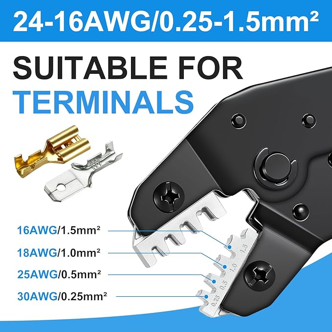 Wire Crimping Tool Wire Crimper Ratchet,Wire Crimper Tool for Open Barrel Terminal Connectors,Electrical Deutsch Crimp Tools for Molex DELPHI AMP Dupont TYCO Terminals,24-14 AWG