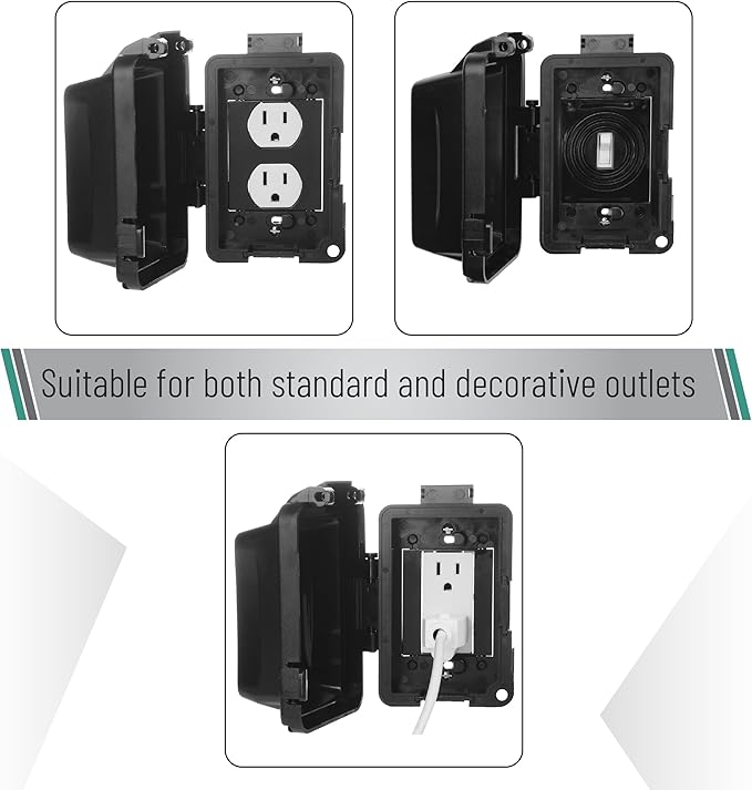 Bates- Outdoor Outlet Cover Weatherproof, Black 1-Gang Outdoor Electrical Outlet Cover Box with Mounting Hardware, Horizontal/Vertical Use