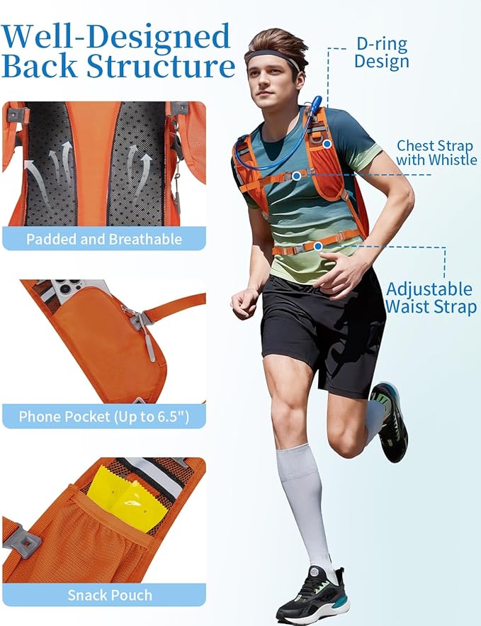 Hydration Backpack with 2L Water Bladder, Hiking Water Backpack for Men Women with Phone Pocket and Helmet Holder