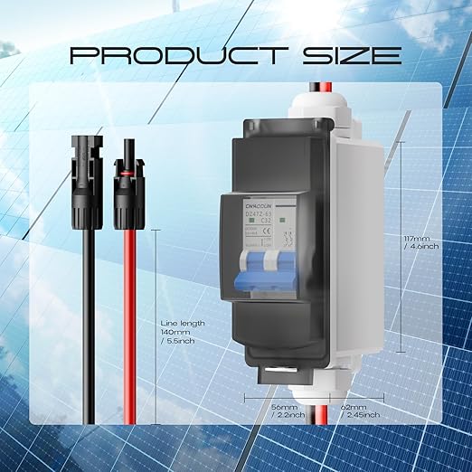 Solar Panel Disconnect Switch, cnaodun 32Amp DC 500V Miniature Circuit Breaker PV Disconnect Switch with IP65 Waterproof UV-Proof Box