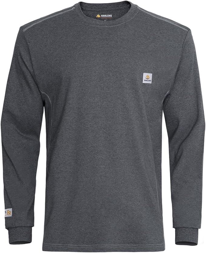 FR Shirts for Men CAT2/HRC2 6.5oz Lightweight Fire Resistant Shirts for Men Long Sleeve Crewneck T-Shirt