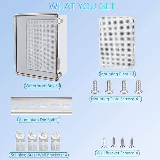 Outdoor Waterproof Box,IP67 ABS Junction Box Electrical Enclosure with Stainless Steel Latch, Hinged Cover Electric Box with Wall Brackets 13.8" Dx9.8 Wx5.9 H