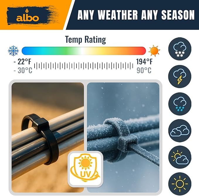 ALBO Zip Ties Black 6 Inch 1000 Pack 40 lb, Long Plastic Cable Ties Thick 0.14 Inch Tie Wraps Heavy Duty UV Resistant Nylon Wire Ties for Indoor and Outdoor