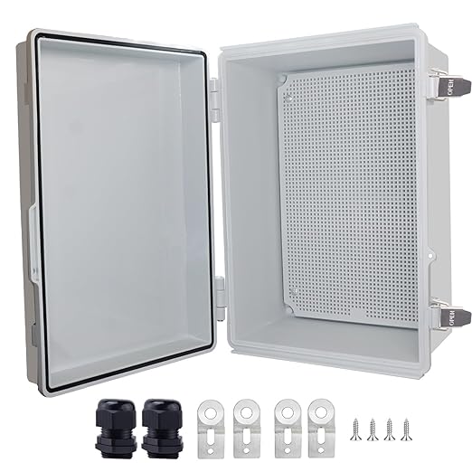 Outdoor Waterproof Box,IP67 ABS Junction Box Electrical Enclosure with Stainless Steel Latch, Hinged Cover Electric Box with Wall Brackets 13.8" Dx9.8 Wx5.9 H
