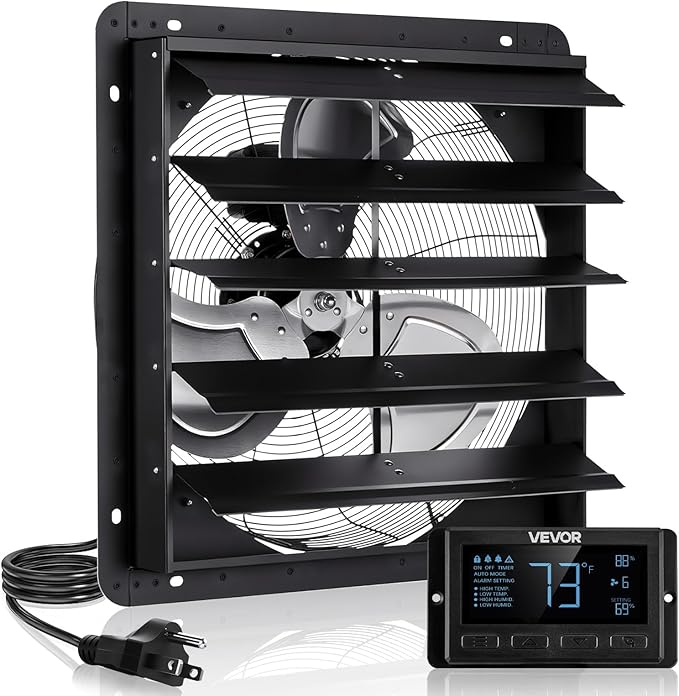 VEVOR 20 inch Exhaust Fan, Wall Mounted Attic Fan with Variable Speed, Temperature & Humidity Controller, 2900 CFM, Automatic Shutter