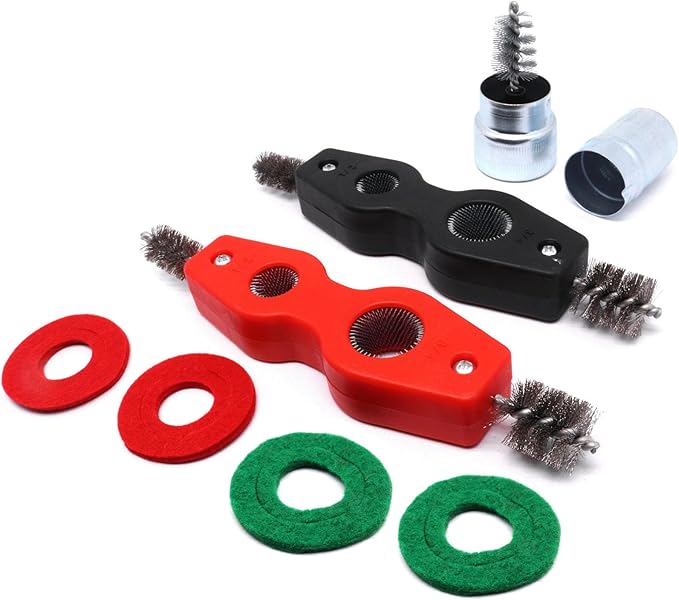 Battery Terminal Cleaner Kit, Battery Terminal Brush & 4 in 1 Copper Tubing Brush & 2pcs Anti-Corrosion Fiber Washers (Black & Red)