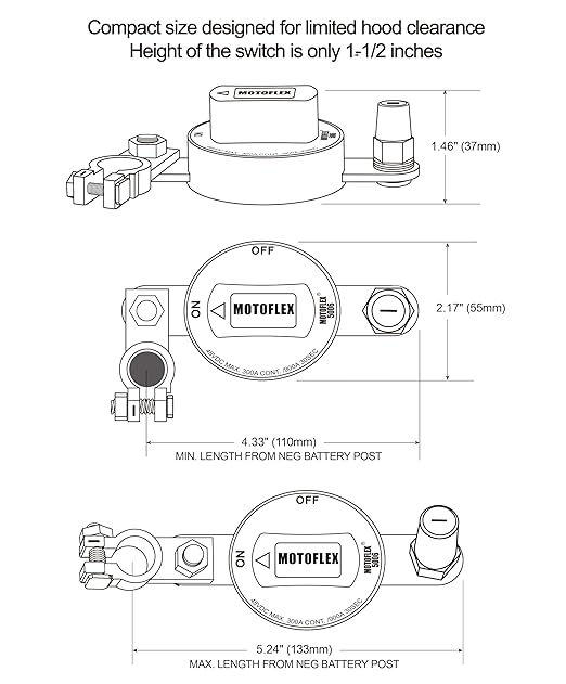 Battery Disconnect Switch 12V-48V Top Post Battery Quick Disconnect, Battery Cut Off Switch for Car Truck RV Boat Heavy Duty 300A/900A (Compact Size, On/Off, Removable Knob)