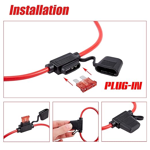 FEBRYTOLD 10 Gauge Inline Fuse Holder - Waterproof Pigtail Fuse Relay with 2 Pack 30AMP & 40AMP Blade Fuses for Car, Truck, Boat & Motorcycle