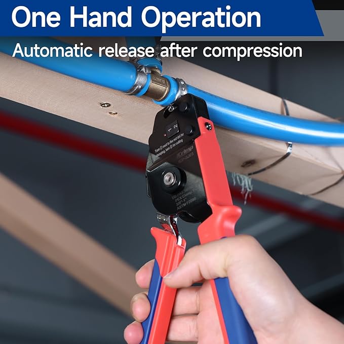 iCrimp One-Hand PEX Pipe Cinch Tool Kit, PEX Crimping Tool with Removing Function for 3/8-1 inch Clamp Rings, with 20PCS 1/2-in, 10PCS 3/4-in PEX Clamps and Pipe Cutter