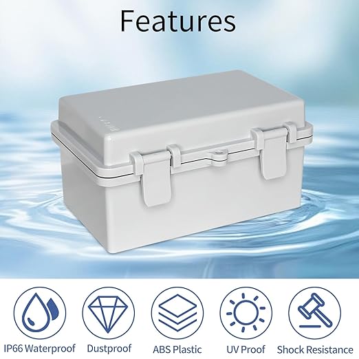 Outdoor Electrical Box Universal ABS Waterproof Junction Box, IP66 Dustproof Outdoor Electrical Box, Durable DIY Enclosure for Wiring Connection and Protection (8.2"x5.1"x4.3")
