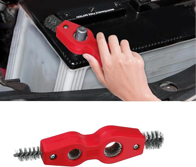 4 in 1 Car Battery Cleaning Brush, Car Battery Terminal Cleaner, Anti-Rust Auto Battery Cleaner with Steel Wire, Battery Cleaner Tool Car Accessories for Cleaning Auto Battery Post (Red)