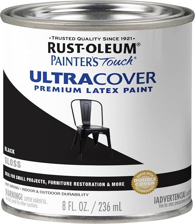 Rust-Oleum 1979730 Painter's Touch Latex Paint, Half Pint, Gloss Black, 8 Fl Oz (Pack of 1)