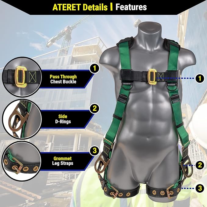 Palmer Safety Fall Protection Safety Harness Kit I Construction Harness + Various Lanyard + D-Ring Extender