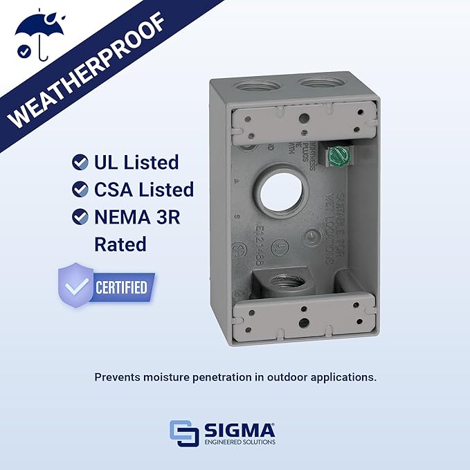Sigma Electric, Gray Count (Pack of 1) Sigma Engineered Solutions, 14251 1/2-Inch 4 Hole 1-Gang Box