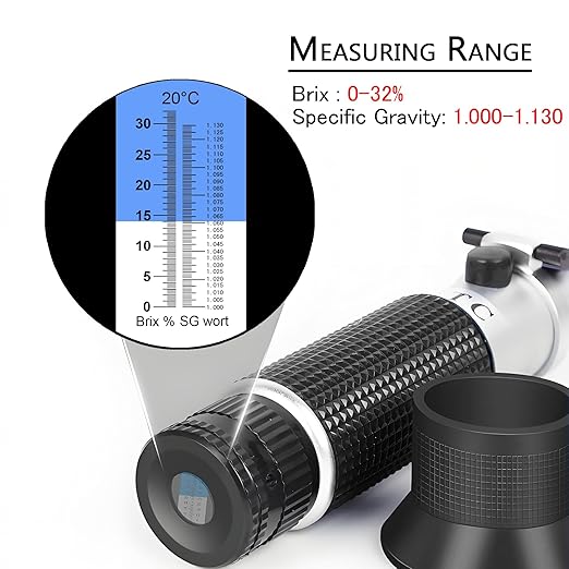 Beer Wort Refractometer,V-Resourcing Brix/Specific Gravity Refractometer for Beer Brewing, Dual Scale(Brix 0-32%, SG Wort 1.000-1.130)