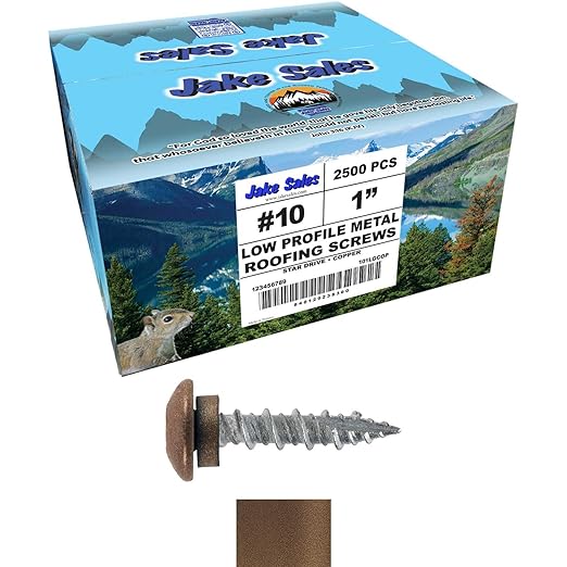 10 x 1 Copper - Low Profile Star Head Roofing Screws - HI-LO Thread - Metal to Wood - T25 Torx Drive Head - EPDM Washer. 10 X 250 Bags - 2,500 Screws